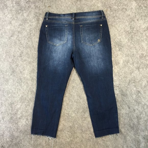 Indigo Rein Jeans 13 14 32 Mid Rise Skinny Ankle Dark Wash Distressed Raw Hem - Picture 12 of 13